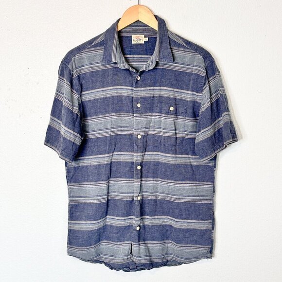 Faherty Reversible Button Down Short Sleeve Shirt Blue Stripe Men's Medium - Picture 1 of 4
